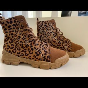 Leopard print vegan combat boots ~